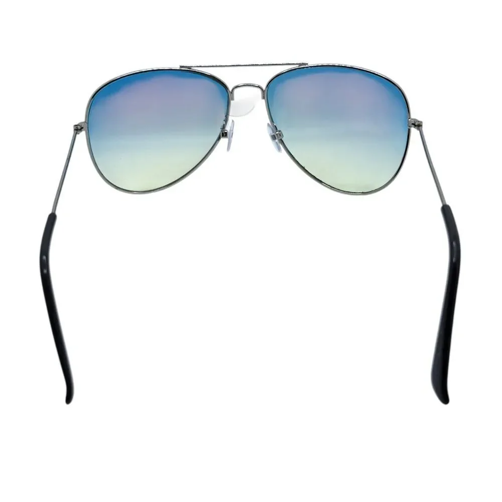 Silver Aviator Sunglasses with Blue to Yellow Gradient Lenses